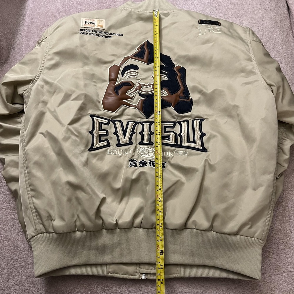 Evisu Heritage Jacket Mens XL Beige Bomber Bounty Hunter Embroidered Back Logo - Picture 7 of 15